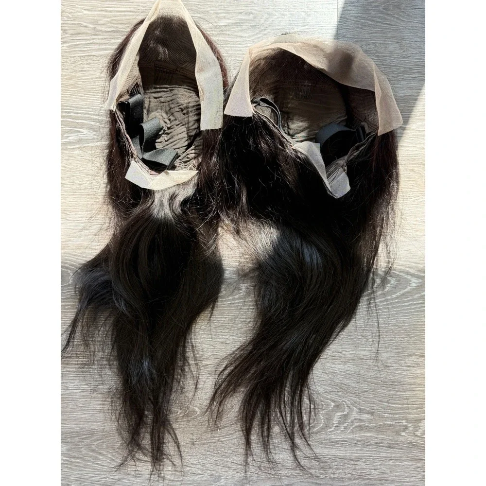 2 human blend laced wigs straight transparent 13*4 lace black 14